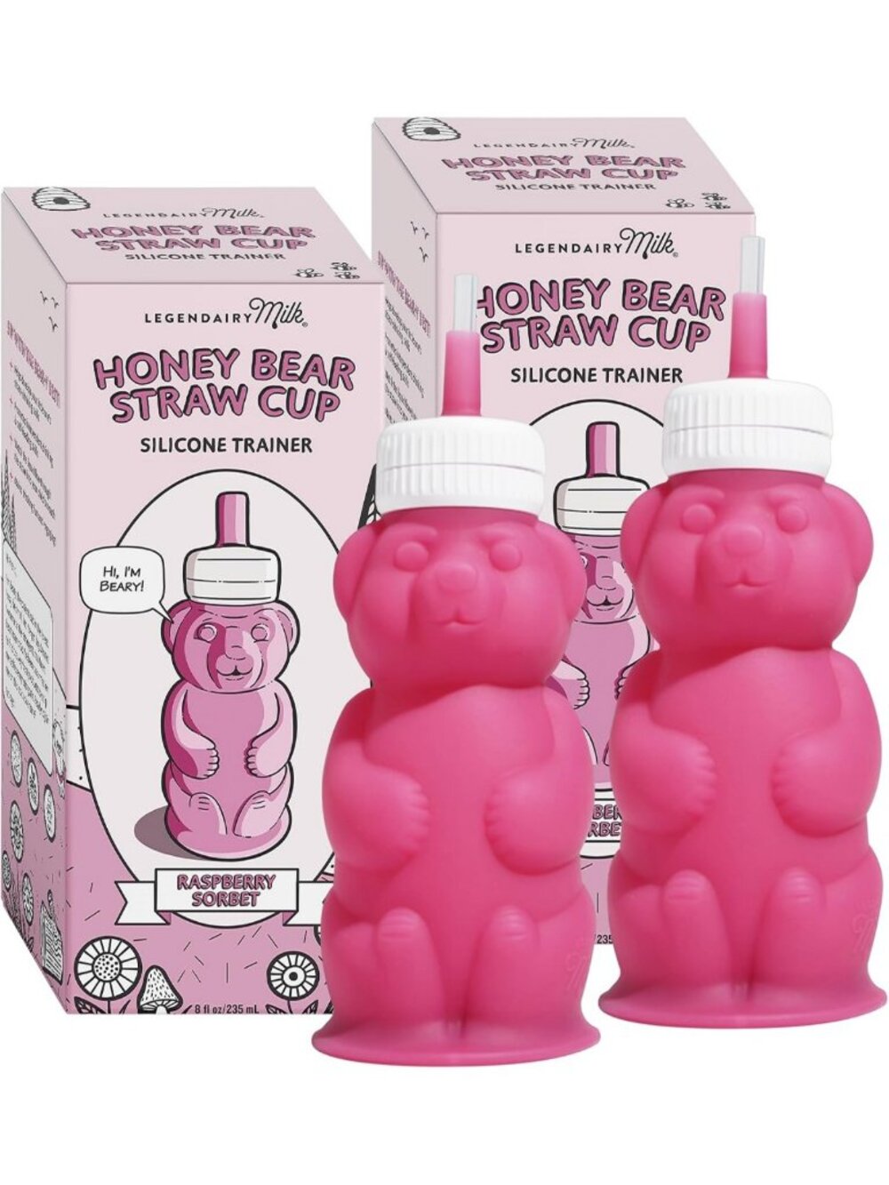 Silicone Honey Bear Straw Cups for Babies - 8 oz, Dishwasher Safe, Food Grade, 2